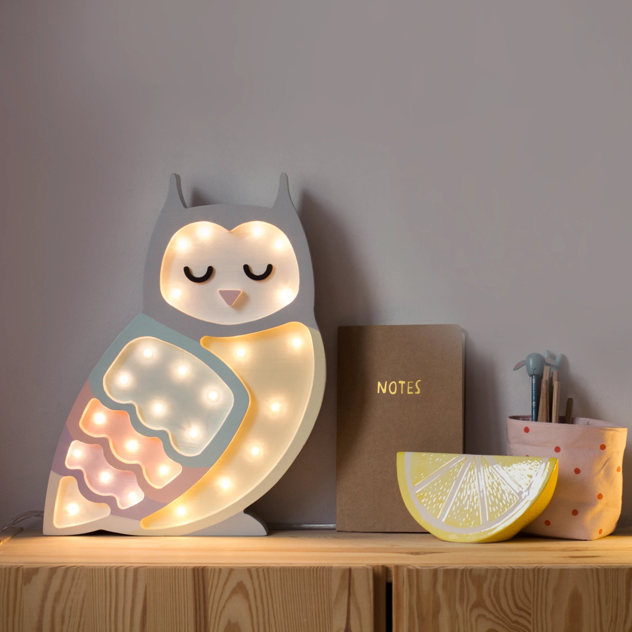 Holzlampe Eule Pastell - Little Lights