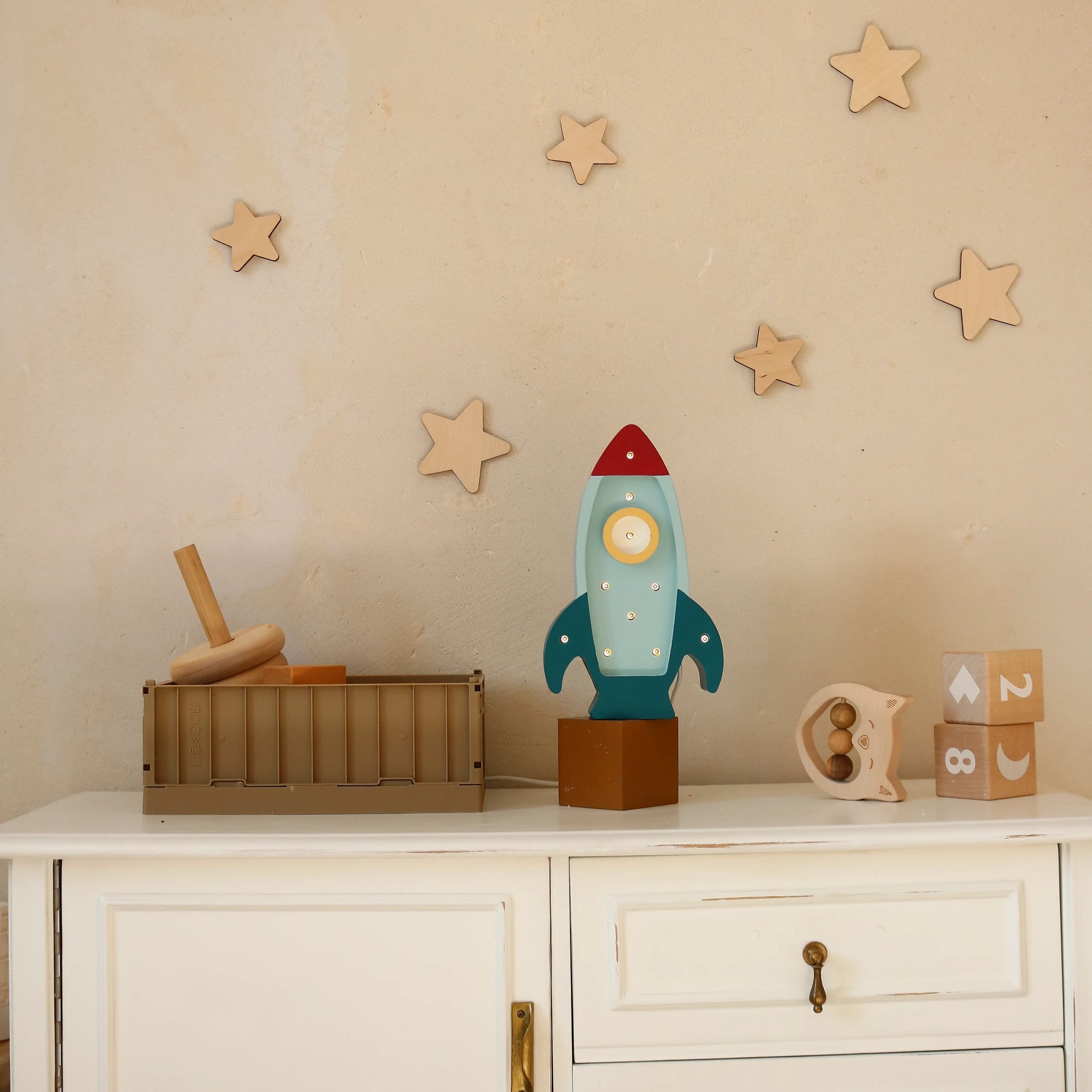 Holzlampe Rakete mini blau - Little Lights